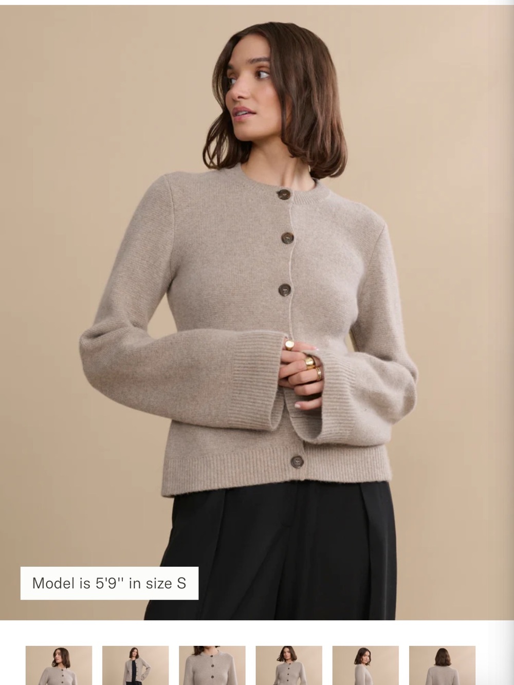 Jenni Kayne Taupe Button-Front Crewneck Cardigan